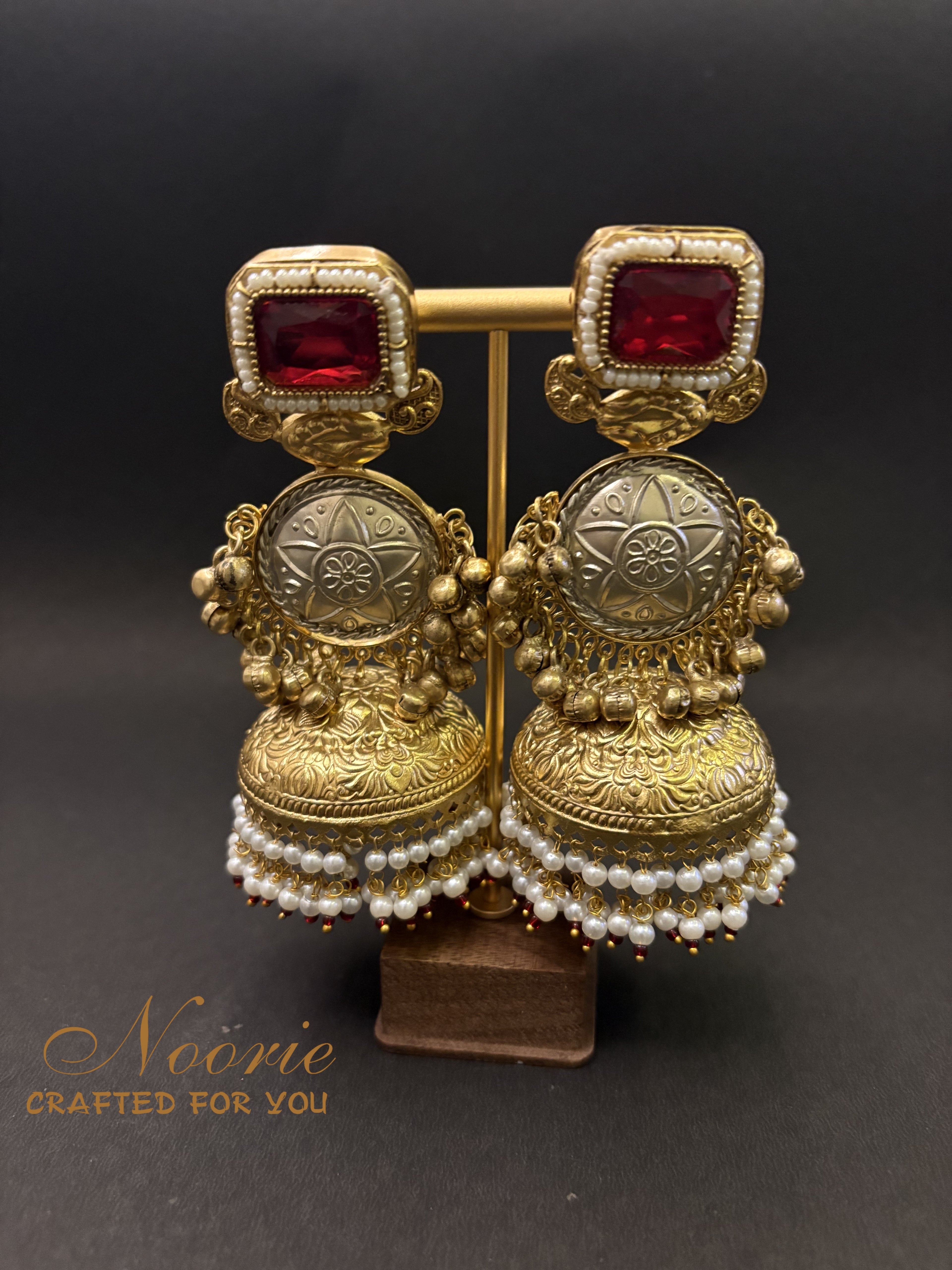 Jhumka Earrings – Gem & Pearl Elegance